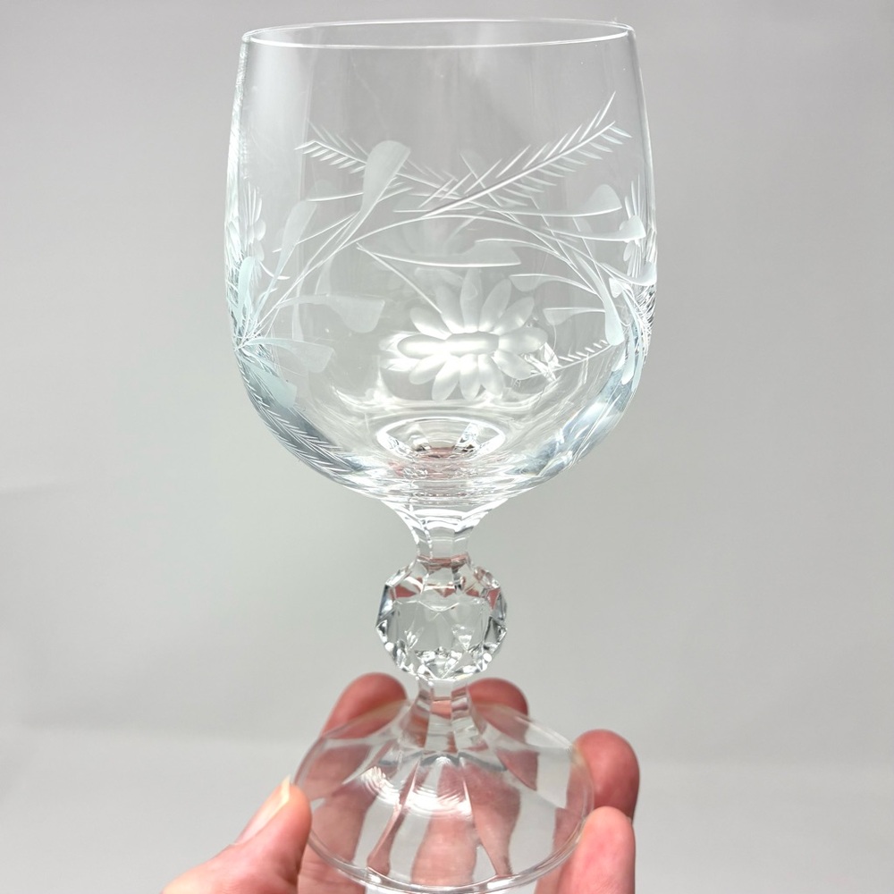 Vintage Original Bohemian Crystal Wine Glasses By Crystalia Prague Set Of 6